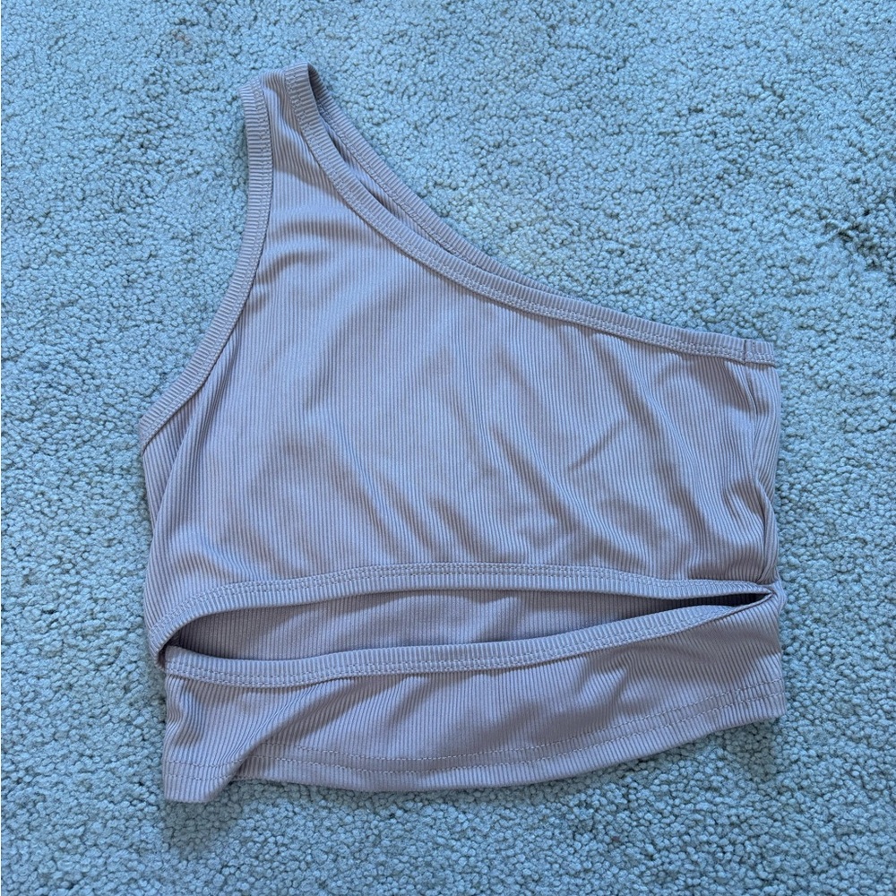 SHEIN One-Shoulder Ribbed Crop Top - Beige